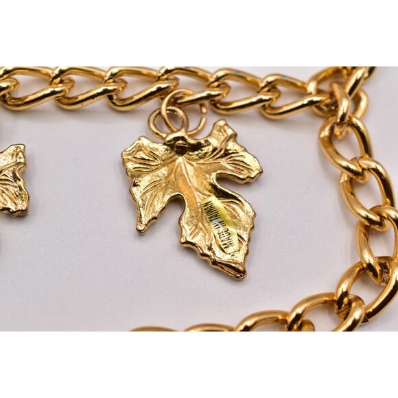 Vintage Statement Leaf Charm Chain Belt Gold Chunky Adjustable Fall Autumn 1980s